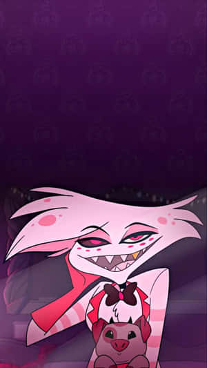 Angel Dust Smiling With Plushie Wallpaper