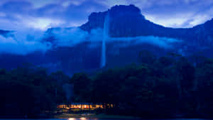 Angel Falls Behind A Forest Wallpaper