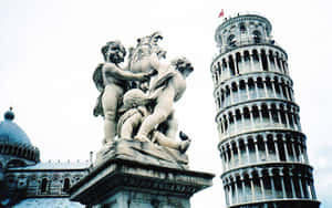 Angel Statue Near Tower Of Pisa Wallpaper