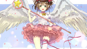 Angel Winged Girlwith Magic Staff Wallpaper