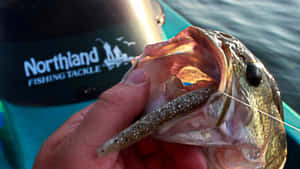 Angler Holding A Colorful Fishing Lure Against The Backdrop Of A Serene Lake Wallpaper