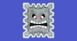 Angry Thwomp Blue Background Wallpaper