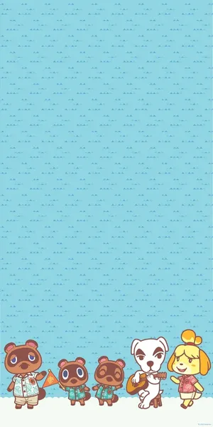 Animal Crossing Characters Blue Background Wallpaper