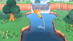 Animal Crossing Vaulting Over River Wallpaper