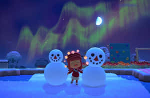 Animal Crossing Winter Northern Lights Wallpaper