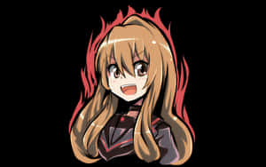 Animated Anime Girl Taiga Aisaka With Fire Wallpaper