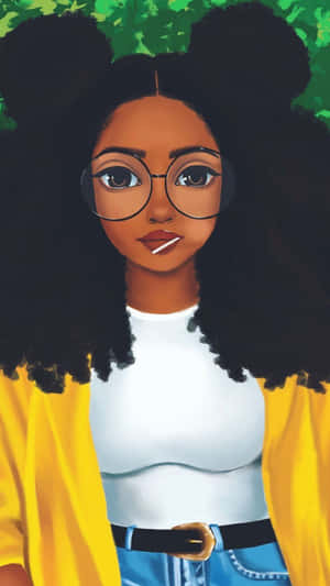 Animated Black Girl With Glasses Wallpaper