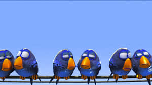 Animated Blue Birds On Wire Wallpaper