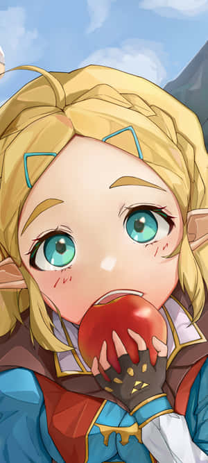 Animated Character Eating Apple Wallpaper