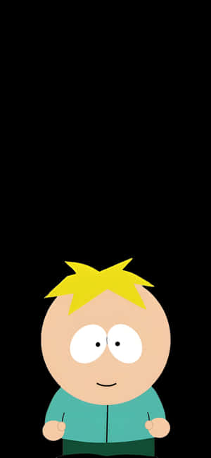 Animated Character Green Shirt Yellow Hair Black Background Wallpaper