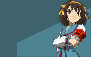 Animated Character Haruhi Suzumiya Striking A Pose Wallpaper