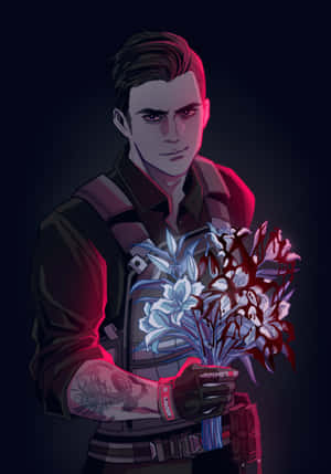 Animated Character Holding Flowers Wallpaper