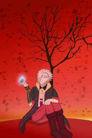 Animated Character Under Red Tree Wallpaper