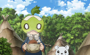 Animated Character With Melon Helmetand Watermelon Wallpaper