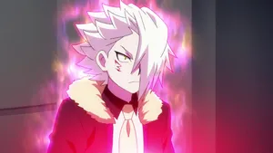 Animated Character With Purple Flames Wallpaper