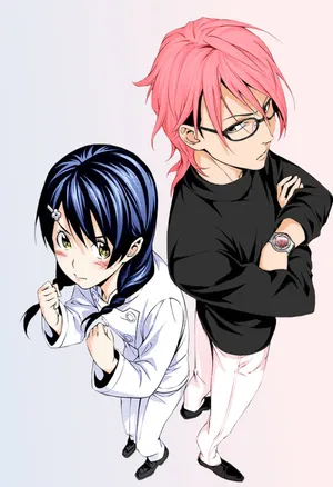 Animated Chefs Pink Haired Manand Blue Haired Girl Wallpaper