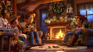 Animated Christmas Celebrationwith Toy Characters Wallpaper