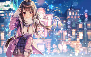 Animated City Night Girl Smiling Wallpaper