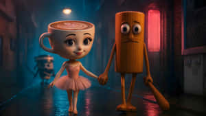 Animated Coffee Cup And Biscuit Wallpaper