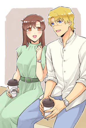 Animated Couple Coffee Break Wallpaper