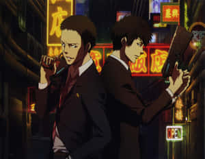 Animated Detective Duo Action Scene Wallpaper