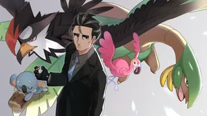 Animated Detectivewith Pokemon Companions Wallpaper