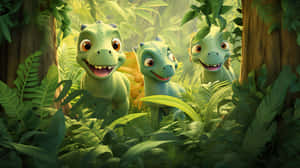 Animated Dinosaur Trioin Jungle Wallpaper