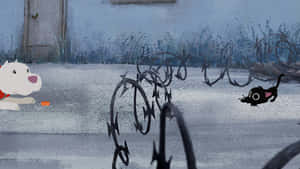 Animated Dogand Catin Snowy Scene Wallpaper