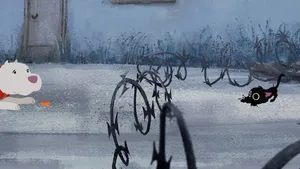 Animated Dogand Catin Snowy Scene Wallpaper