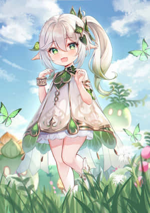 Animated Elf Girl Sunny Meadow Wallpaper