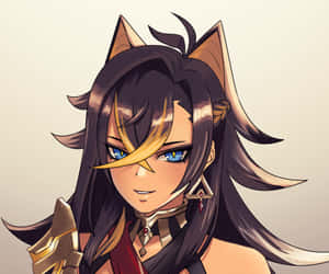 Animated Feline Warrior Portrait Wallpaper