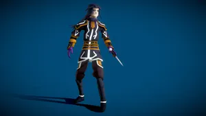 Animated Female Warrior Blue Backdrop Wallpaper