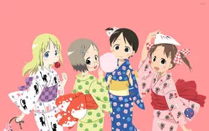 Animated Festival Girlsin Kimonos Wallpaper