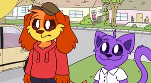 Animated Friends Walking Down Street Wallpaper