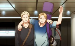 Animated Friends With Guitar Case Wallpaper