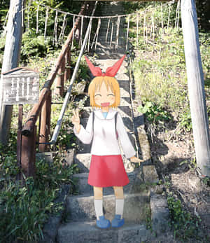 Animated Girl Bunny Ears Peace Sign Wallpaper