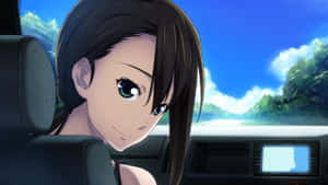 Animated Girl Car Ride Smiling Wallpaper