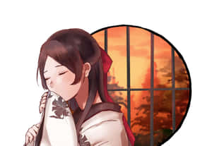 Animated Girl Enjoying Sunset Wallpaper