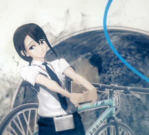 Animated Girl Leaningon Bicycle Wallpaper