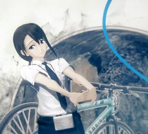 Animated Girl Leaningon Bicycle Wallpaper