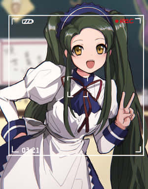 Animated Girl Peace Sign Camera View Wallpaper