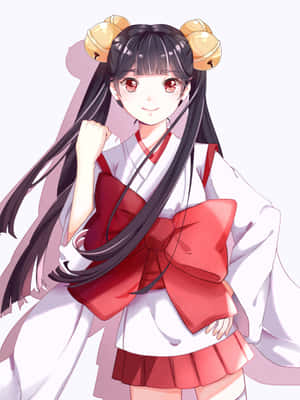 Animated Girl Traditional Red White Outfit Wallpaper