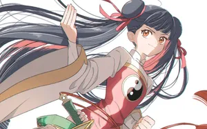 Animated Girl With Flowing Hairand Traditional Outfit Wallpaper