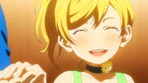 Animated Girl Yellow Hair Smiling Sunflower Choker Wallpaper