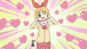 Animated Girlwith Bunny Earsand Hearts Background Wallpaper