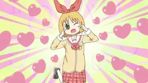 Animated Girlwith Bunny Earsand Hearts Background Wallpaper