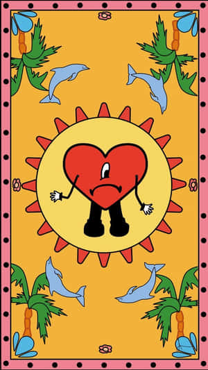 Animated Heart Character Sun Backdrop Wallpaper