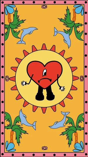 Animated Heart Character Sun Backdrop Wallpaper