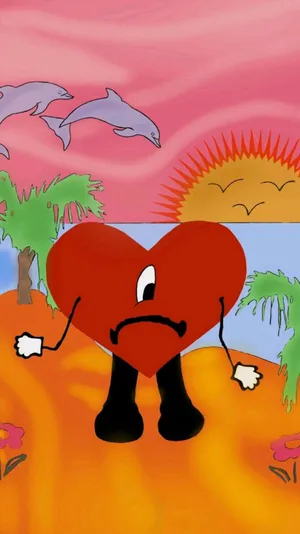 Animated Heart Characteron Tropical Background Wallpaper