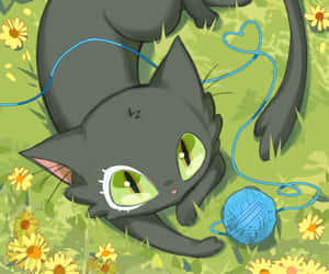 Animated Kitten Playing With Yarn Wallpaper